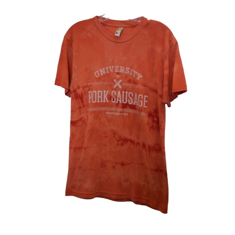 Unisex American Apparel Orange University of Pork Sausage Bleach Dye Tee Size M